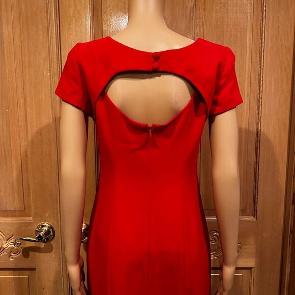 EUC Vintage 1980s Donna Ricco Red  Cut-out Rhinestone Detail Neckline Dress - Picture 4 of 7
